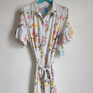 NWT CeCe Floral Botanical Shirtdress Size 14